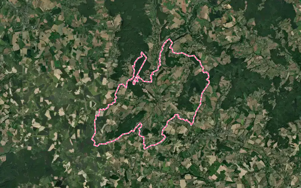 Vue satellite de Cour-Maugis sur Huisne avec ses contours administratifs