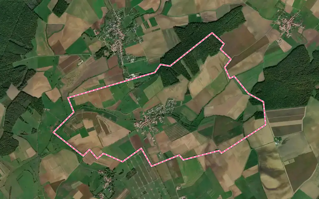 Vue satellite de Courbesseaux avec ses contours administratifs
