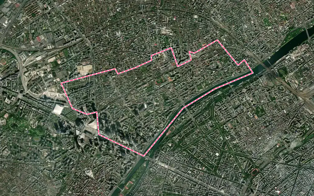 Vue satellite de Courbevoie avec ses contours administratifs