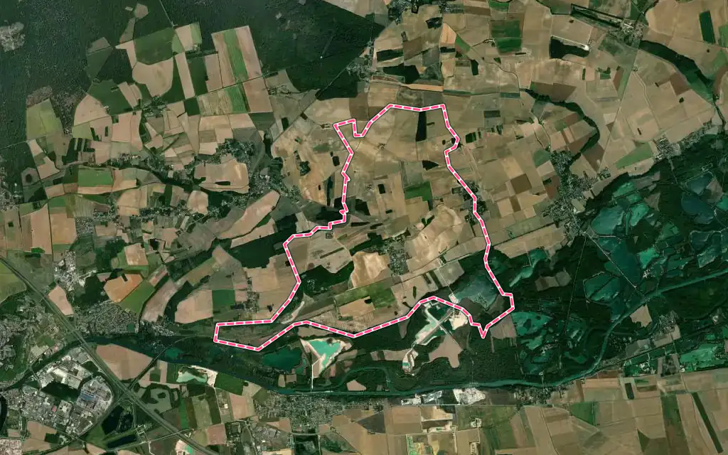 Vue satellite de Courcelles-en-Bassée avec ses contours administratifs