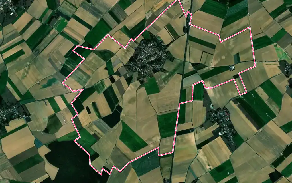 Vue satellite de Courcelles-le-Comte avec ses contours administratifs