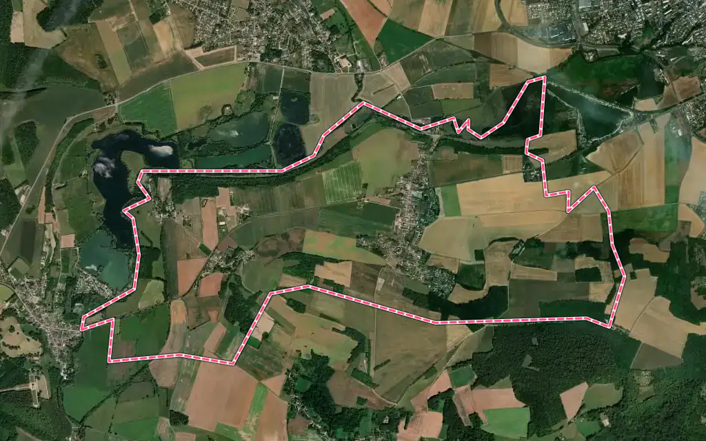 Vue satellite de Courcelles-lès-Gisors avec ses contours administratifs