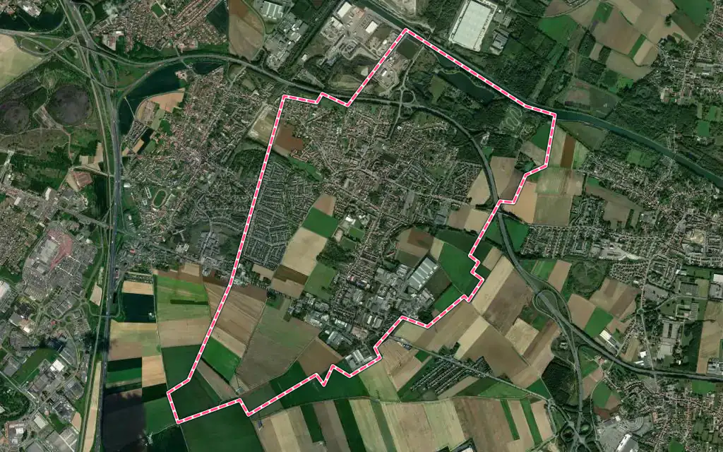 Vue satellite de Courcelles-lès-Lens avec ses contours administratifs
