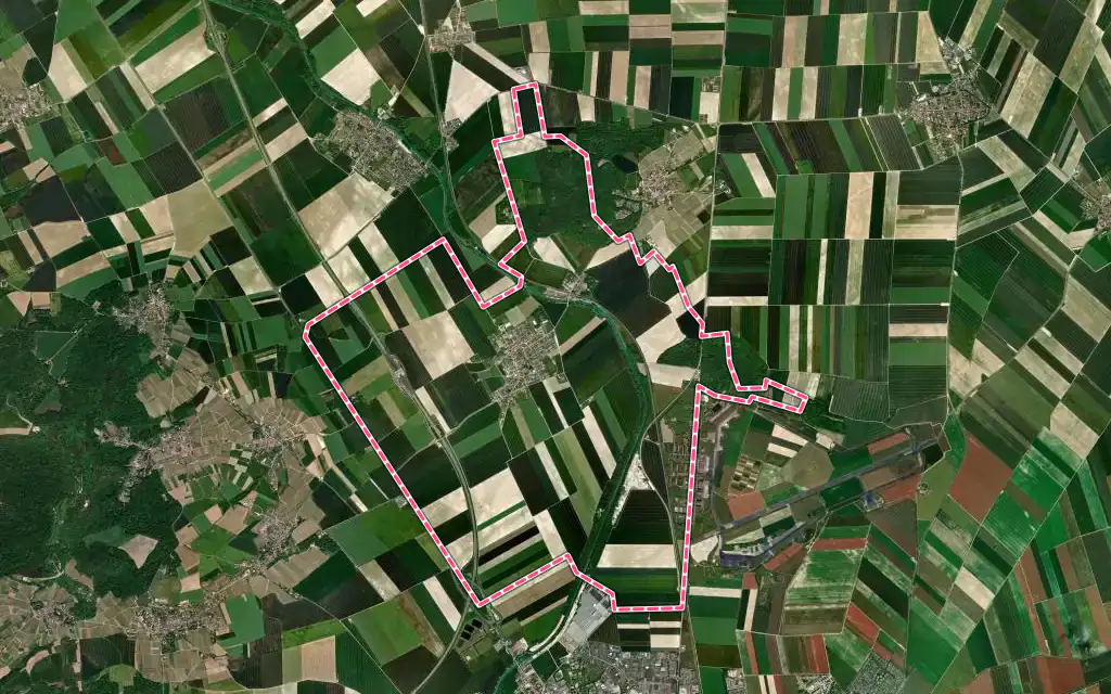 Vue satellite de Courcy avec ses contours administratifs