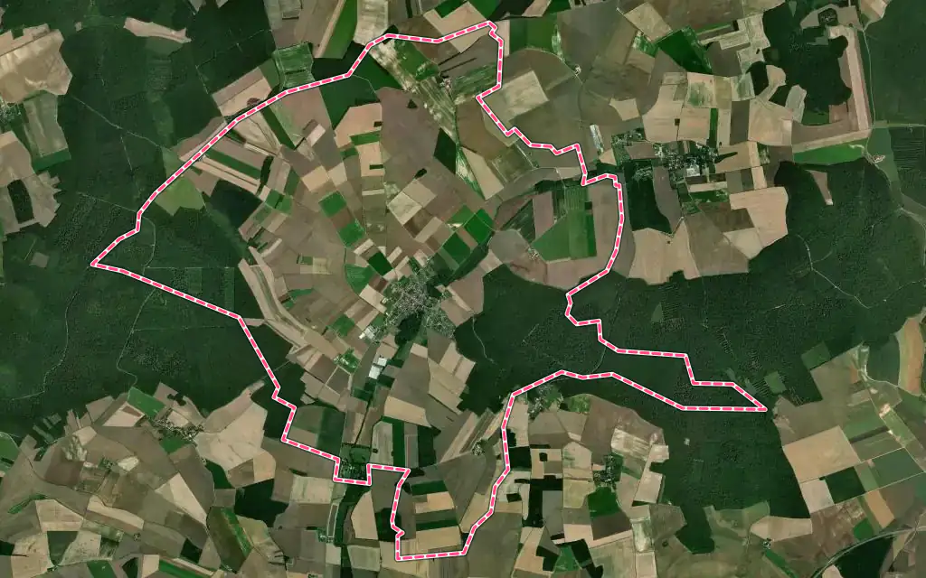 Vue satellite de Courgenay avec ses contours administratifs