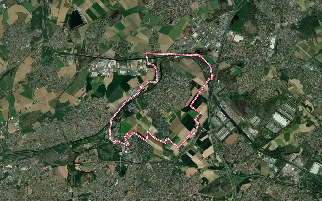 Vue satellite de Courrières avec ses contours administratifs