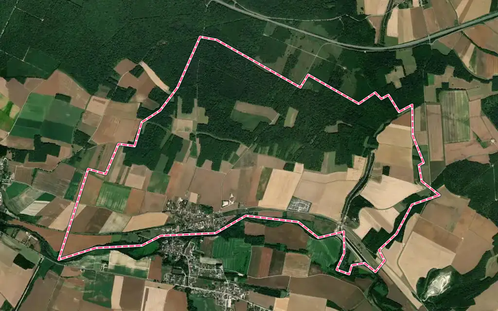 Vue satellite de Courtenot avec ses contours administratifs