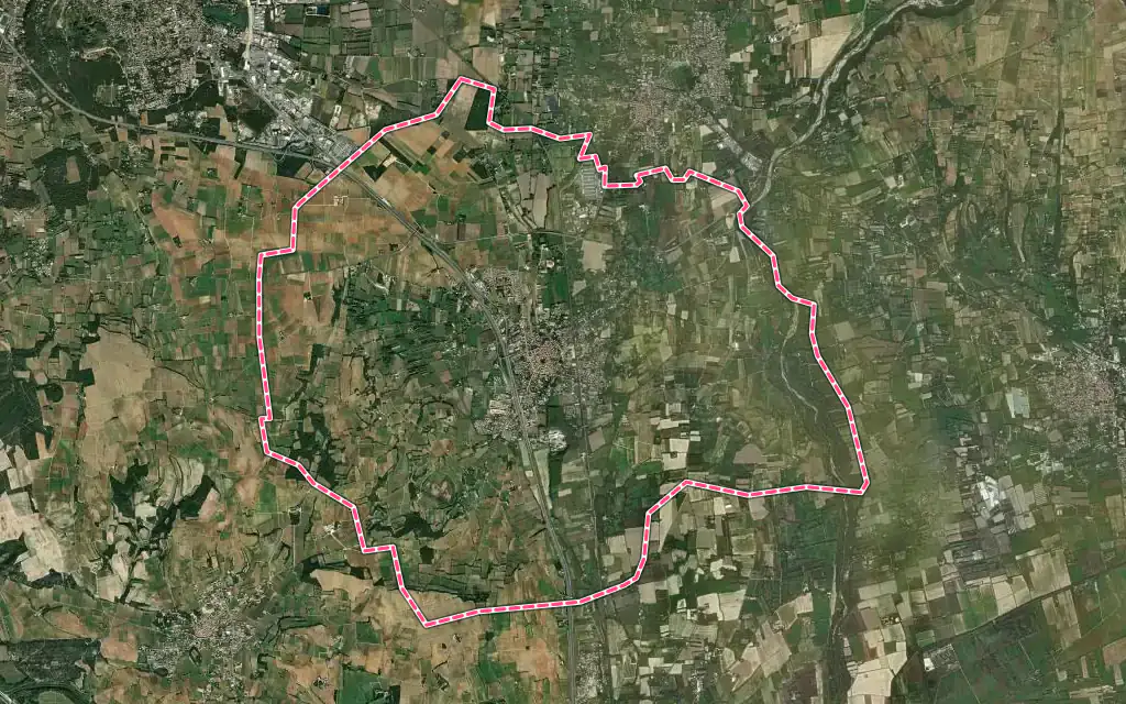 Vue satellite de Courthézon avec ses contours administratifs