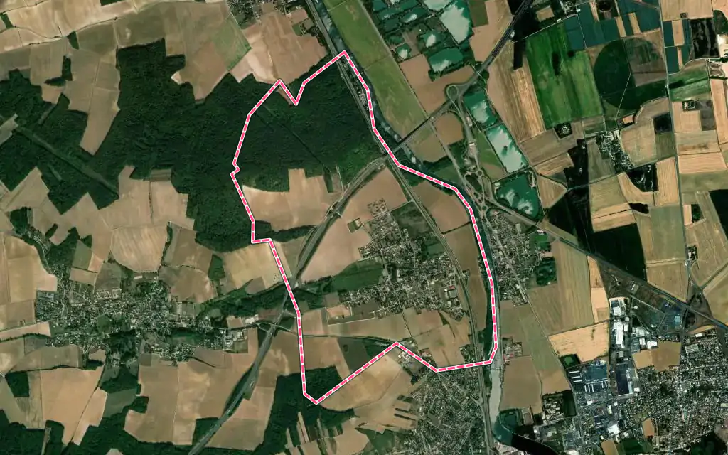 Vue satellite de Courtois-sur-Yonne avec ses contours administratifs