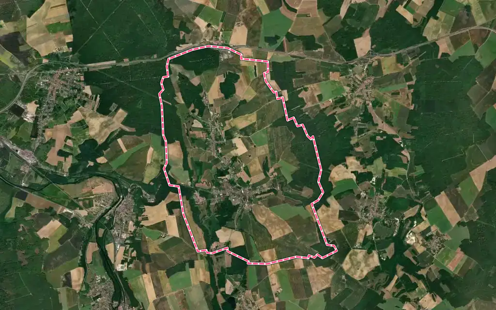 Vue satellite de Cousances-les-Forges avec ses contours administratifs