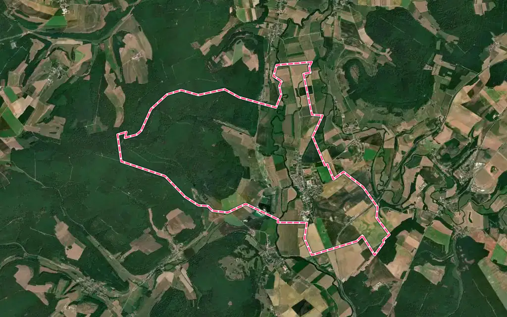 Vue satellite de Coussey avec ses contours administratifs
