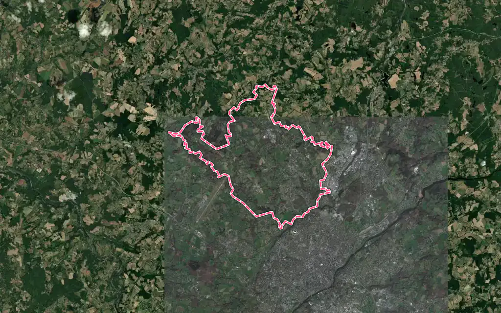 Vue satellite de Couzeix avec ses contours administratifs