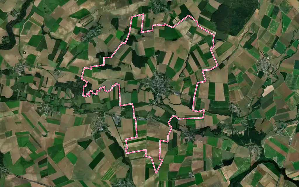Vue satellite de Crécy-sur-Serre avec ses contours administratifs