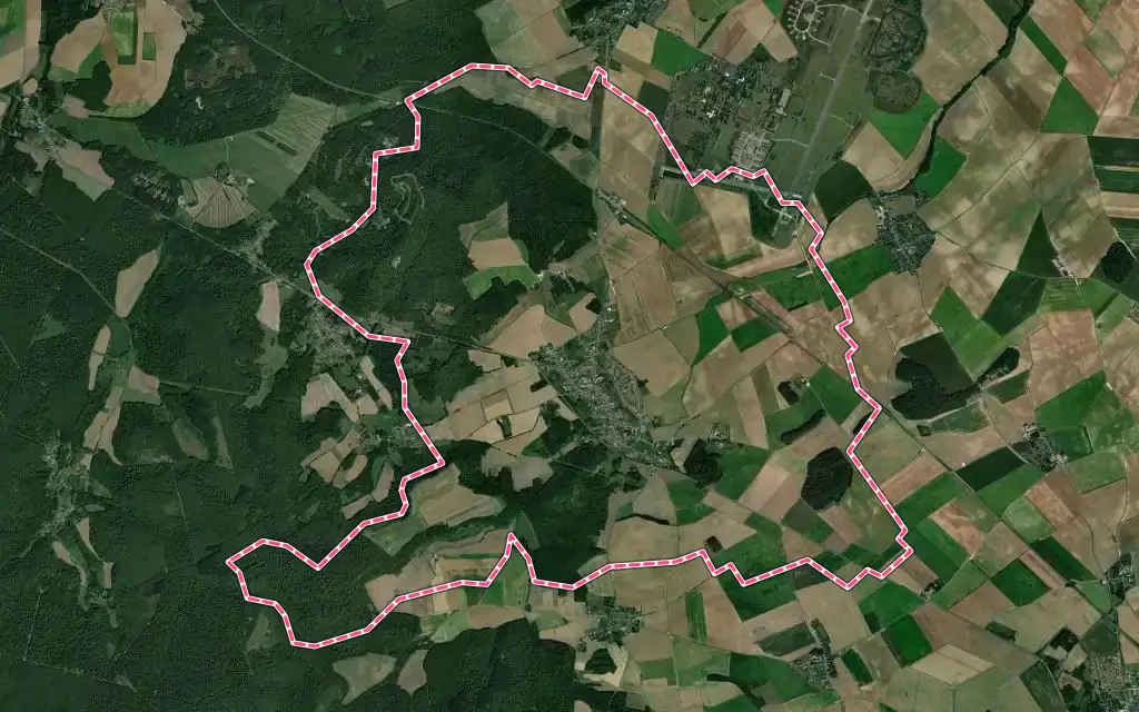 Vue satellite de Crépy avec ses contours administratifs