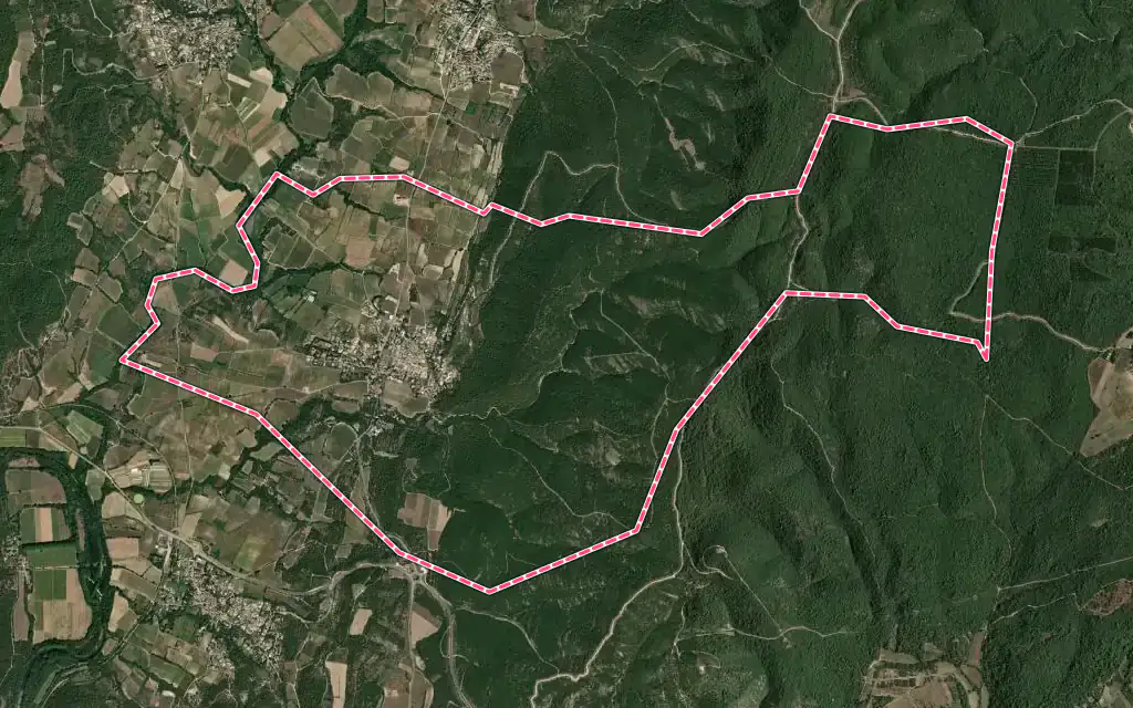 Vue satellite de Crespian avec ses contours administratifs