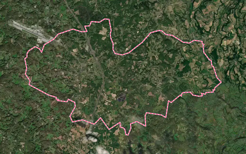Vue satellite de Cressensac-Sarrazac avec ses contours administratifs