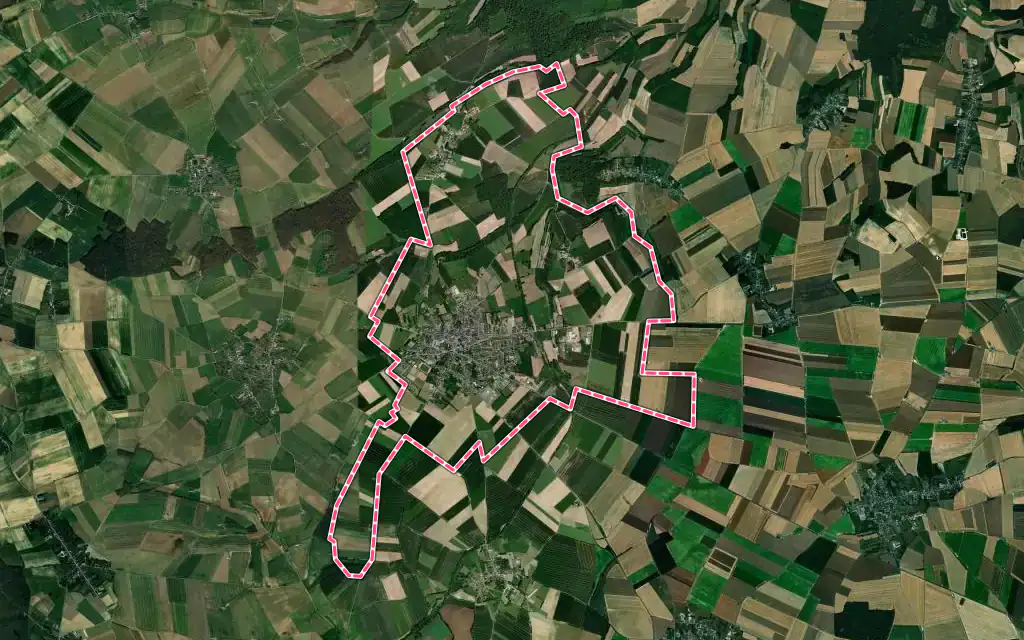 Vue satellite de Crèvecœur-le-Grand avec ses contours administratifs
