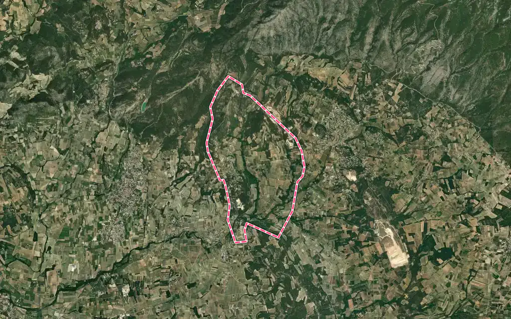 Vue satellite de Crillon-le-Brave avec ses contours administratifs