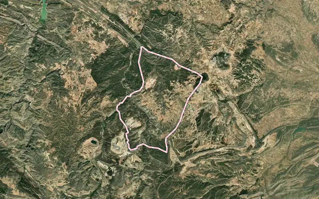 Vista satélite de Crivillén con su contorno administrativo