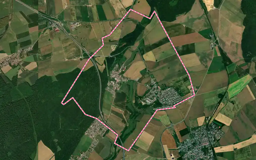 Vue satellite de Crusnes avec ses contours administratifs