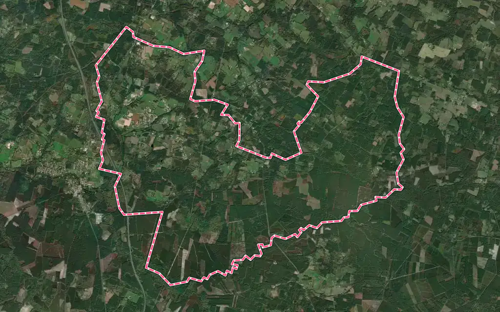 Vue satellite de Cudos avec ses contours administratifs