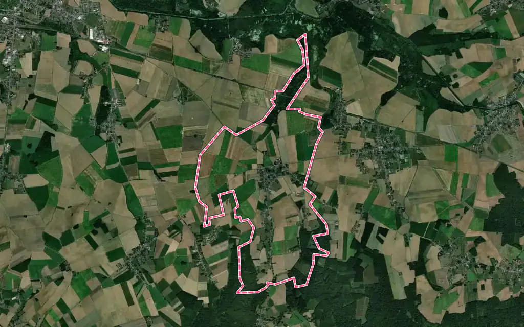 Vue satellite de Cugny avec ses contours administratifs