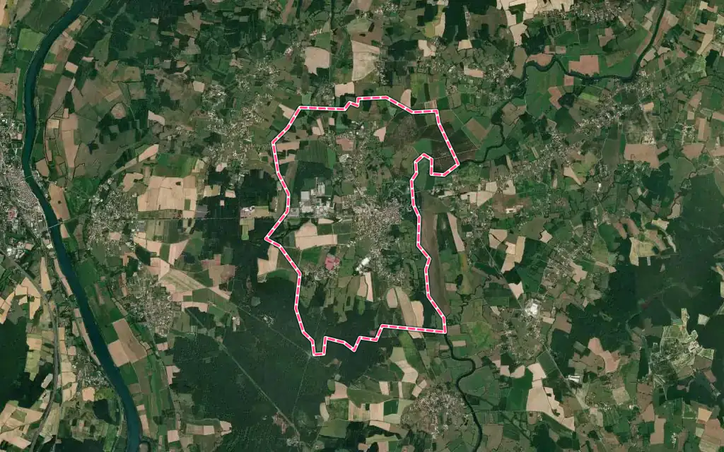 Vue satellite de Cuisery avec ses contours administratifs