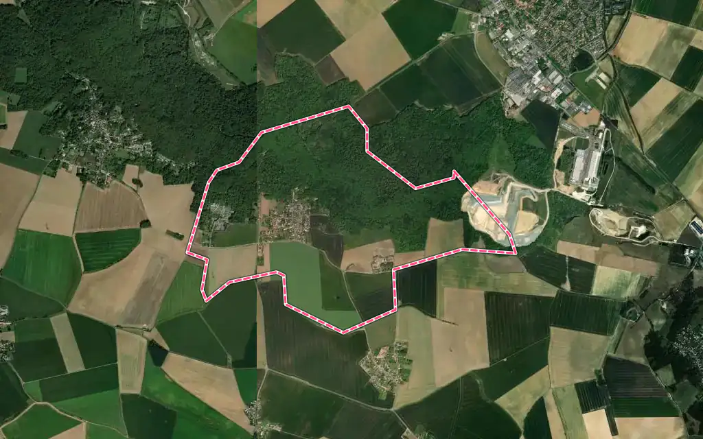 Vue satellite de Cuisy avec ses contours administratifs