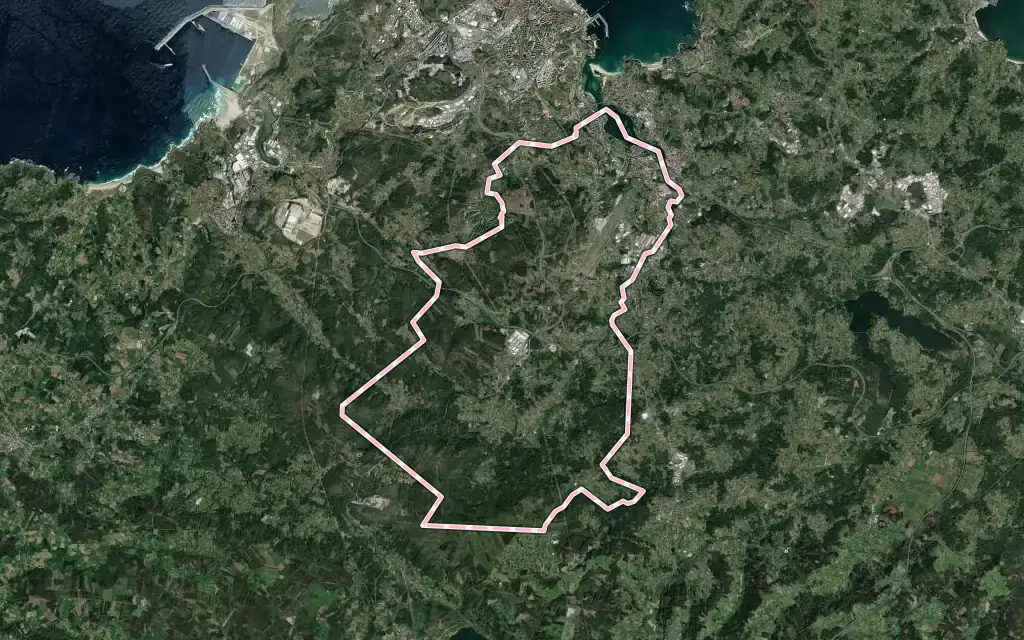 Vista satélite de Culleredo con su contorno administrativo