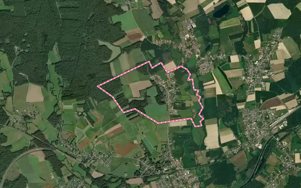 Vue satellite de Cunelières avec ses contours administratifs