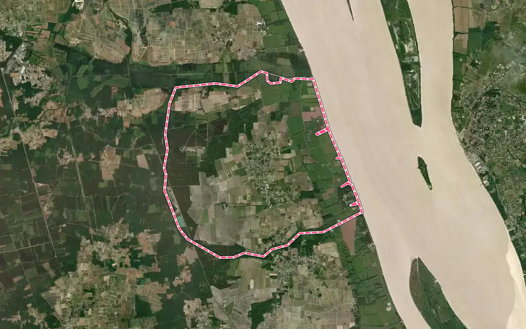 Vue satellite de Cussac-Fort-Médoc avec ses contours administratifs