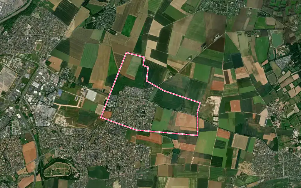 Vue satellite de Cuverville avec ses contours administratifs