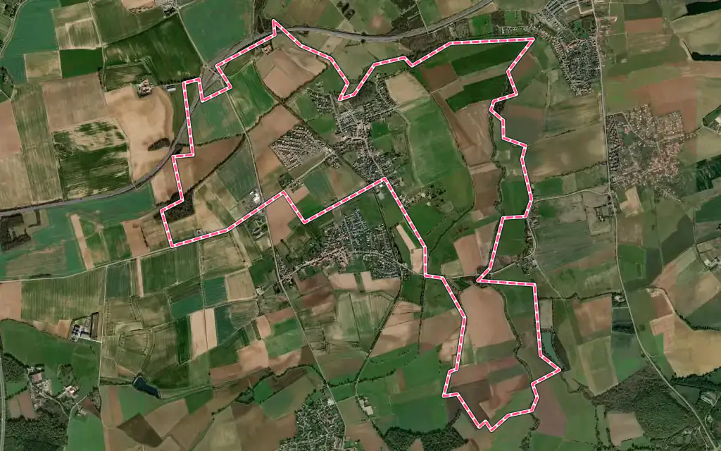 Vue satellite de Cuvry avec ses contours administratifs