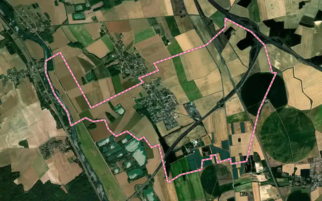 Vue satellite de Cuy avec ses contours administratifs