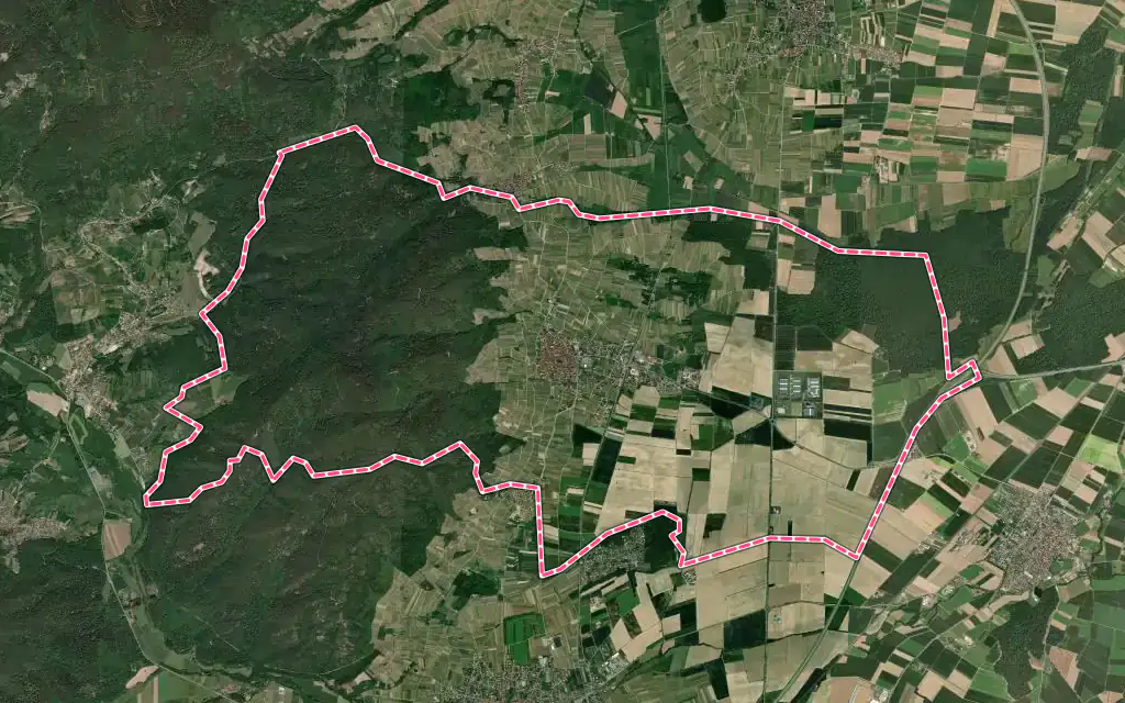 Vue satellite de Dambach-la-Ville avec ses contours administratifs