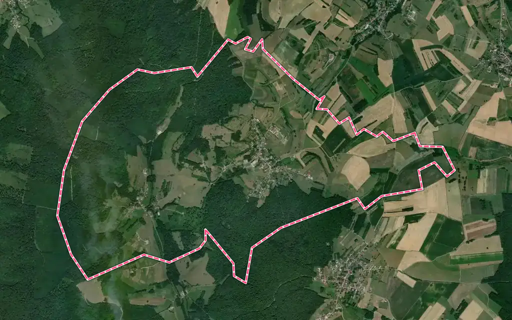 Vue satellite de Dambenoît-lès-Colombe avec ses contours administratifs
