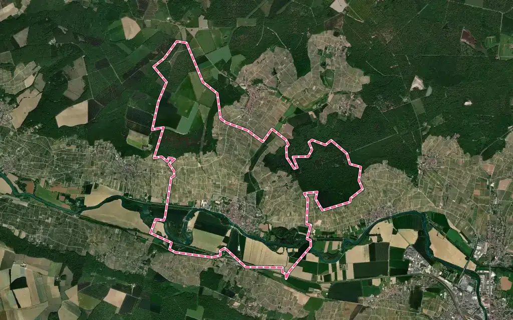 Vue satellite de Damery avec ses contours administratifs