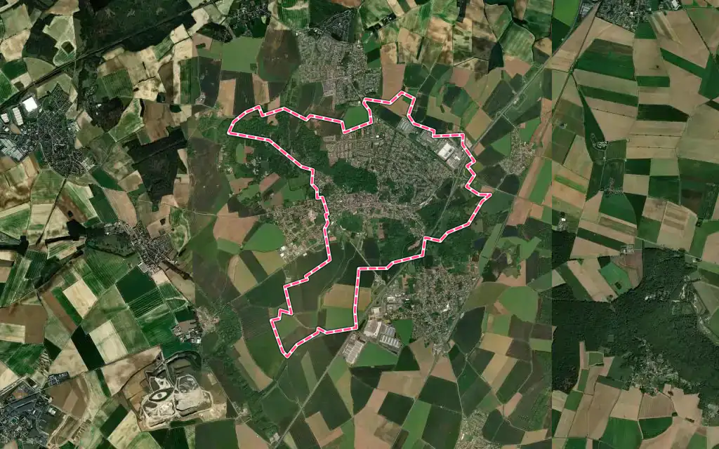 Vue satellite de Dammartin-en-Goële avec ses contours administratifs