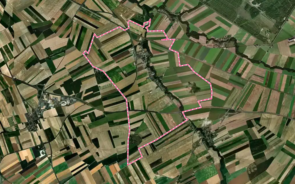 Vue satellite de Dampierre-au-Temple avec ses contours administratifs