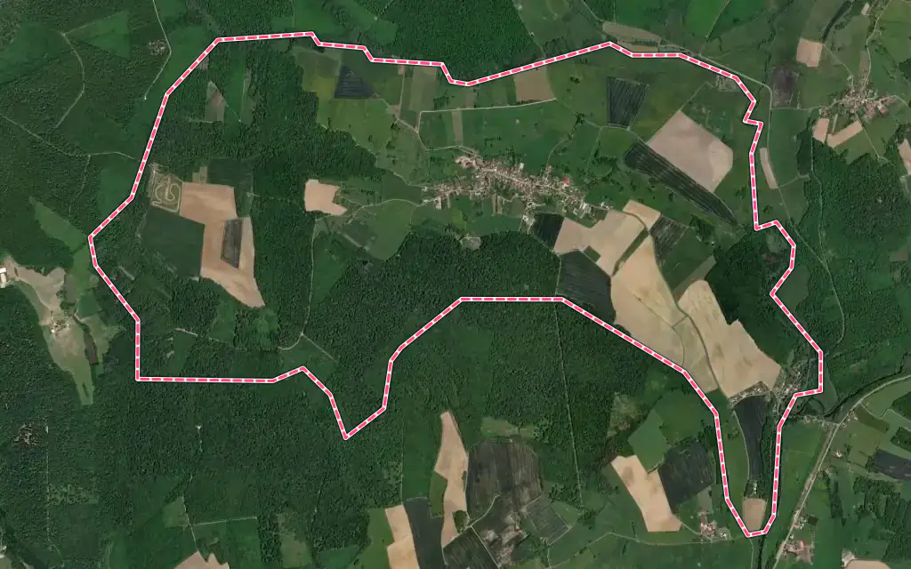 Vue satellite de Dampierre-lès-Conflans avec ses contours administratifs