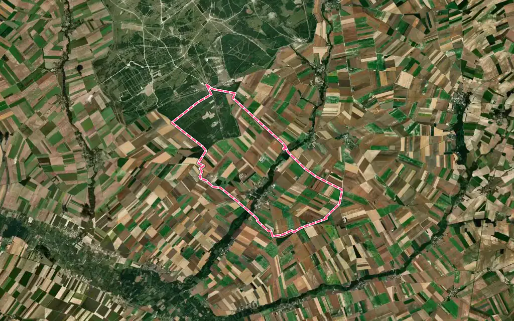 Vue satellite de Dampierre avec ses contours administratifs