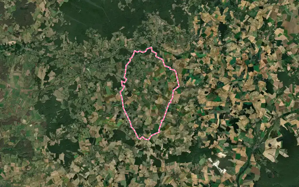 Vue satellite de Dampierre-sous-Bouhy avec ses contours administratifs