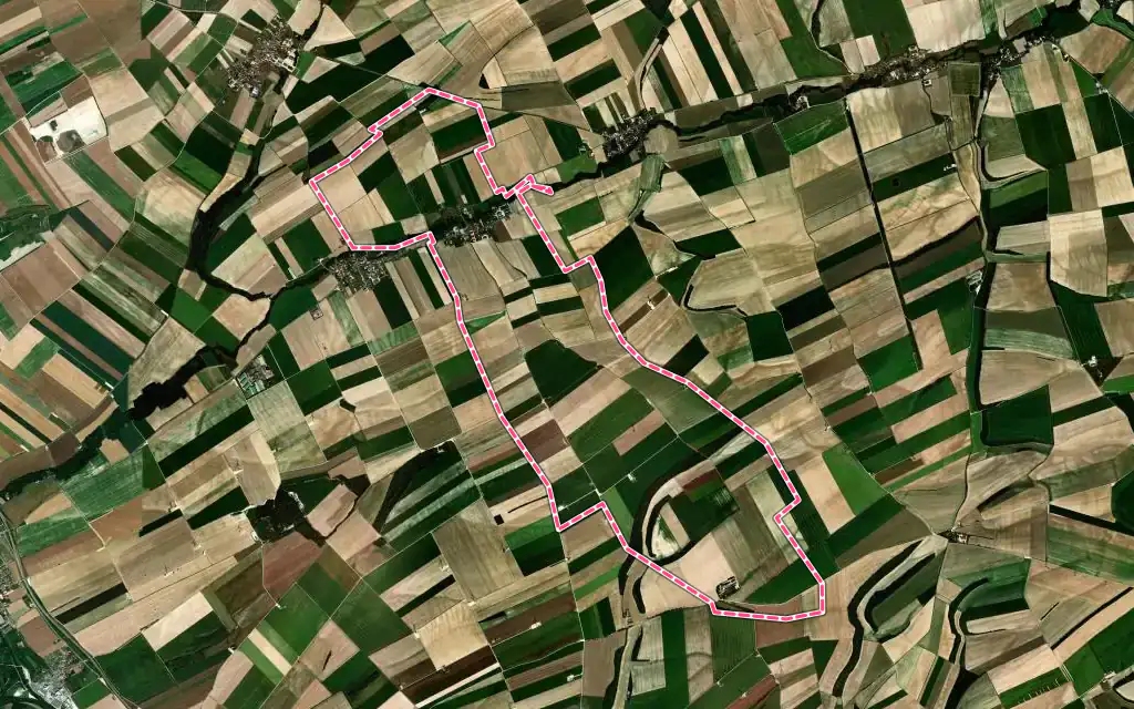 Vue satellite de Dampierre-sur-Moivre avec ses contours administratifs