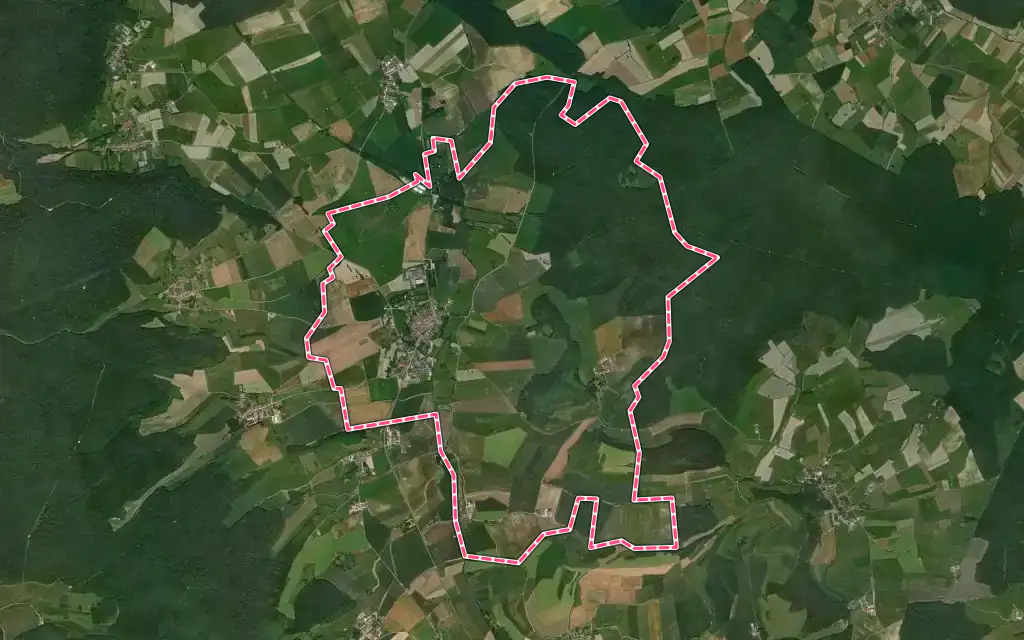Vue satellite de Damvillers avec ses contours administratifs