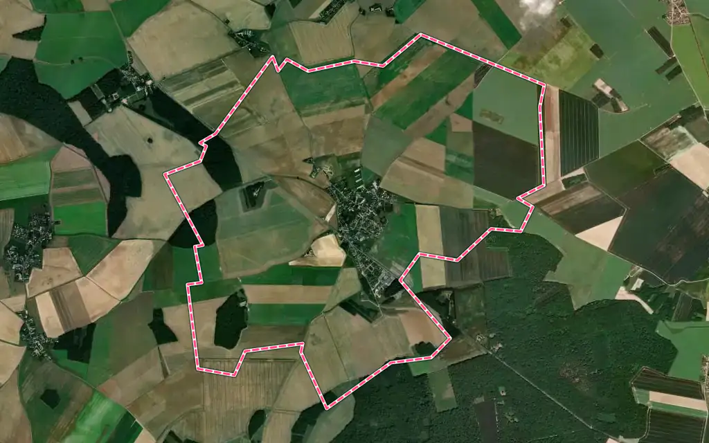 Vue satellite de Dangers avec ses contours administratifs