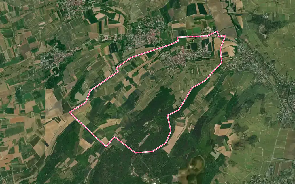 Vue satellite de Dangolsheim avec ses contours administratifs