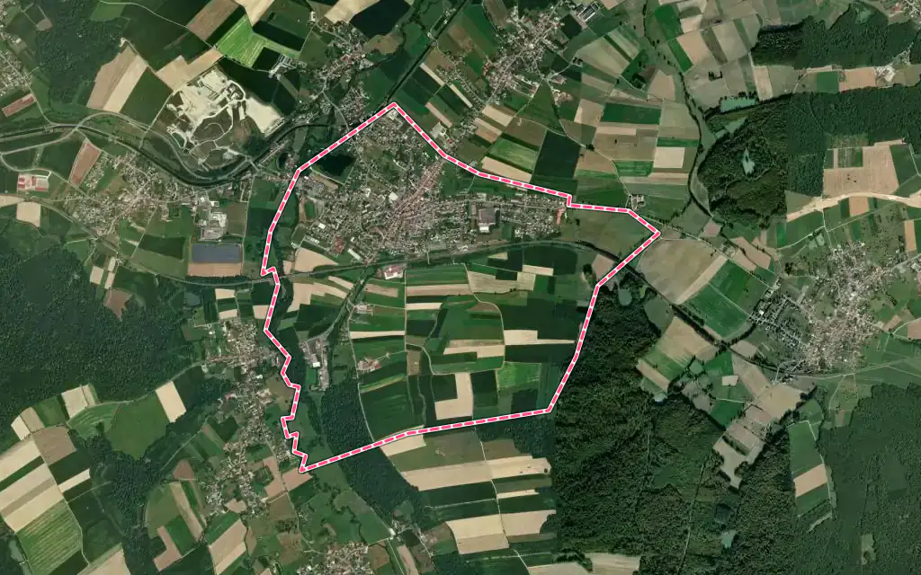 Vue satellite de Dannemarie avec ses contours administratifs