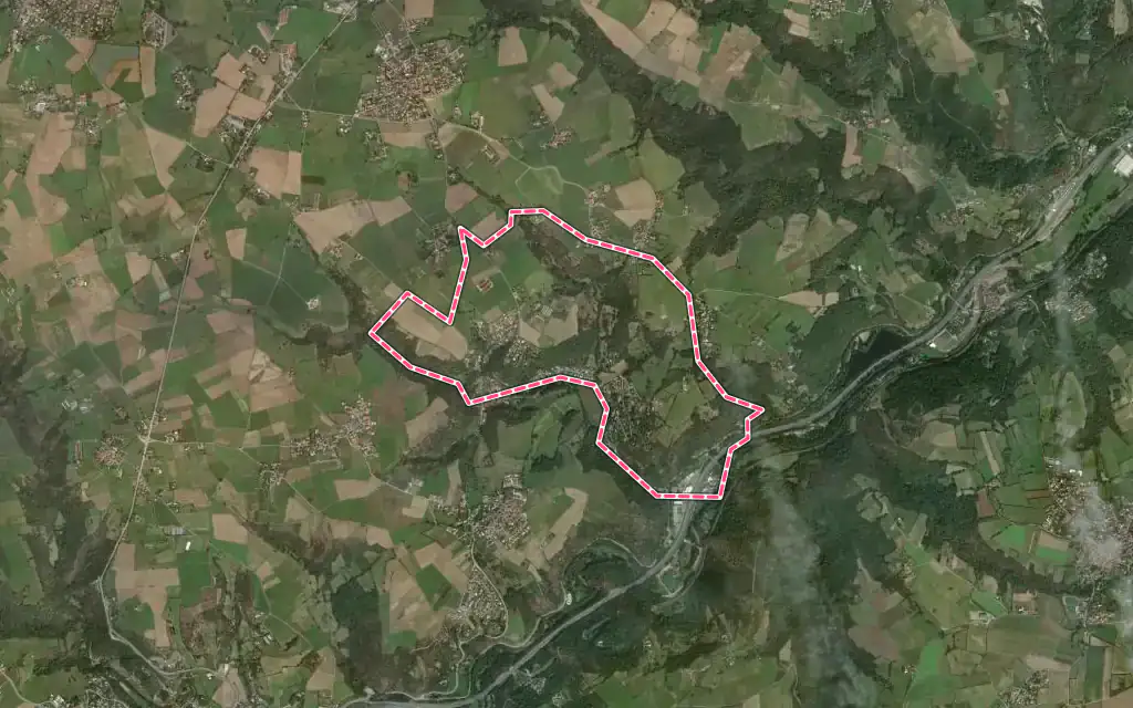 Vue satellite de Dargoire avec ses contours administratifs
