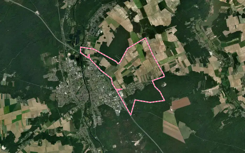 Vue satellite de Darvault avec ses contours administratifs
