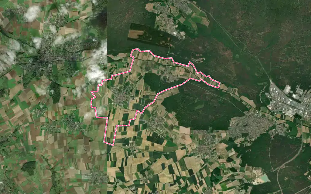 Vue satellite de Dauendorf avec ses contours administratifs
